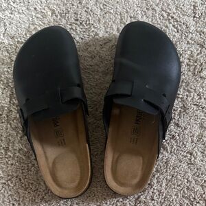 Classic Black Slip-On Leather Sandals